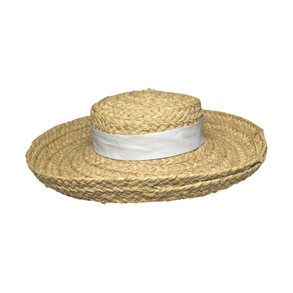 Helen Kaminski Classic 5 Raffia Straw Hat White Ribbon Bow Sun Handmade Natural - Picture 4 of 9